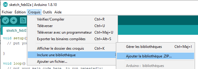 Ajouter bibliothèque zip dans ArduinoIDE